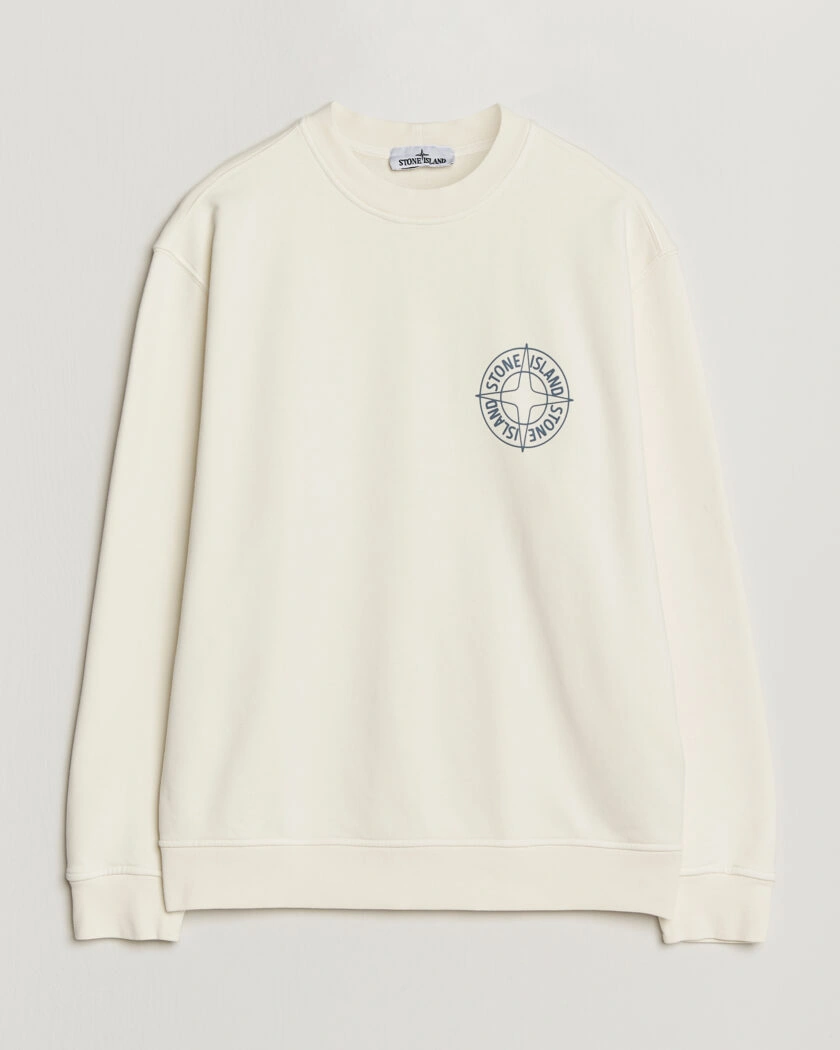 Stone Island Cotton Fleece Printed Logo Sweatshirt Ivory – Weiß