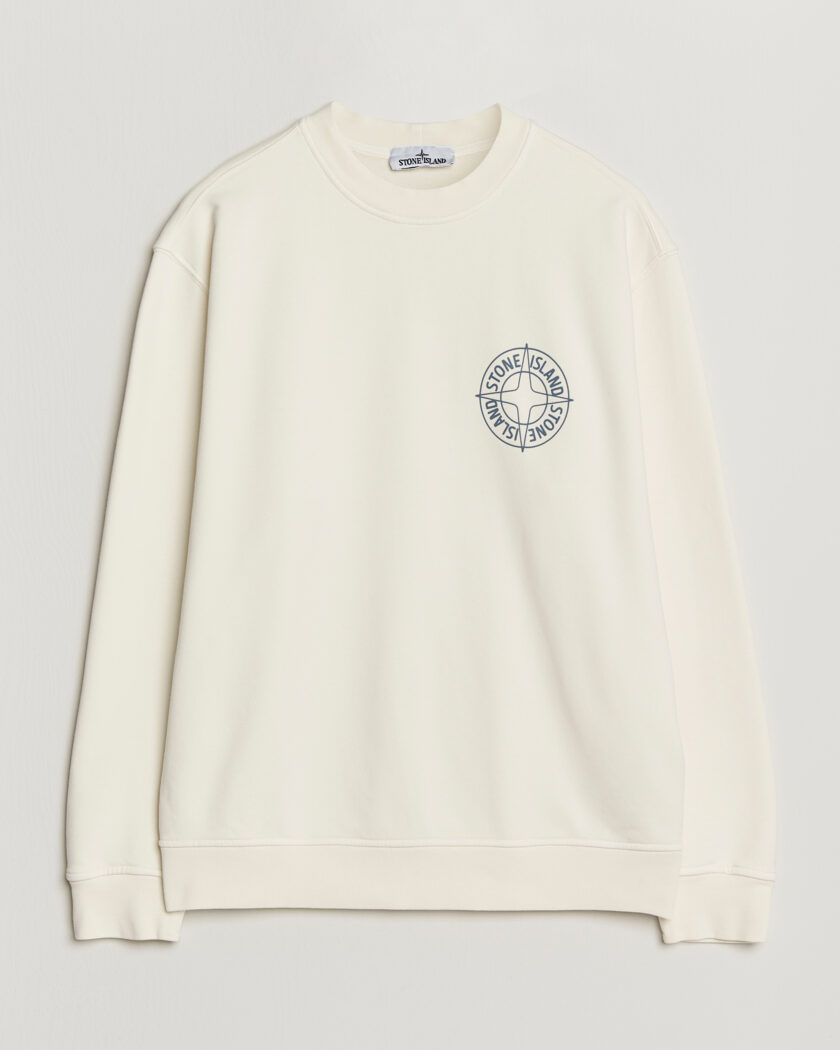 Stone Island Cotton Fleece Printed Logo Sweatshirt Ivory – Weiß
