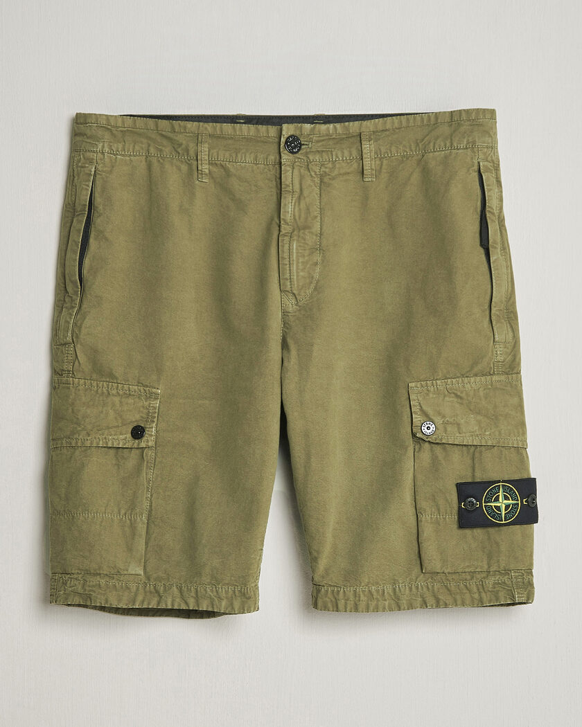 Stone Island Brushed Cotton Canvas Cargo Shorts Military Green – Grün