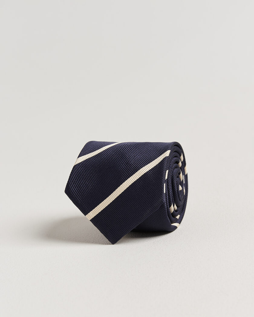 Finamore Napoli Regimental Stripe Silk Tie Navy/White – Blau