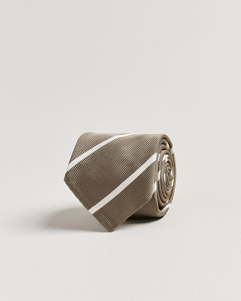 Finamore Napoli Regimental Stripe Silk Tie Olive/White – Grün