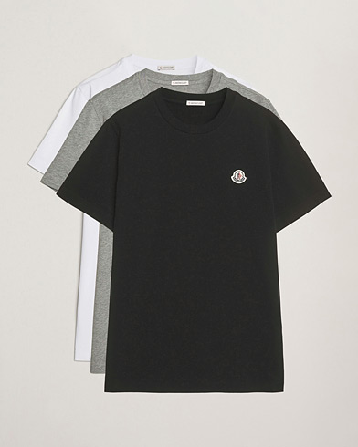 Moncler 3-Pack Logo T-Shirts Black/White/Grey – Weiß