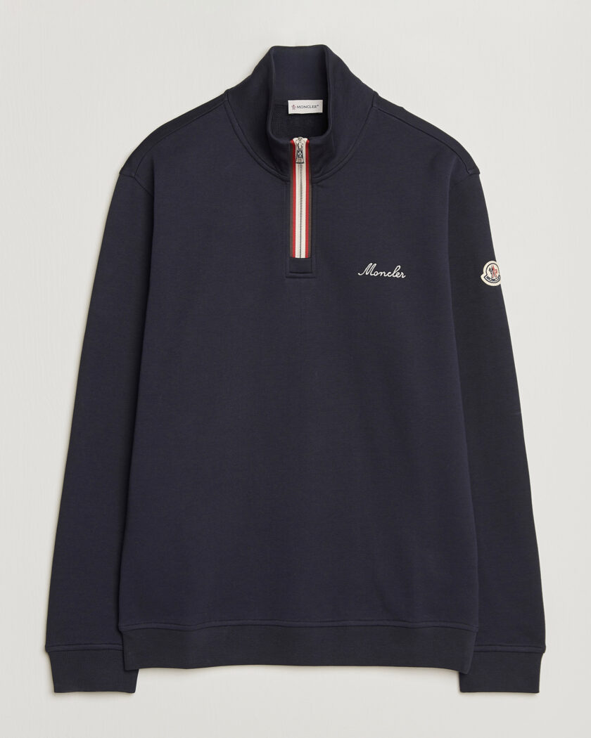 Moncler Signature Logo Half Zip Navy – Blau