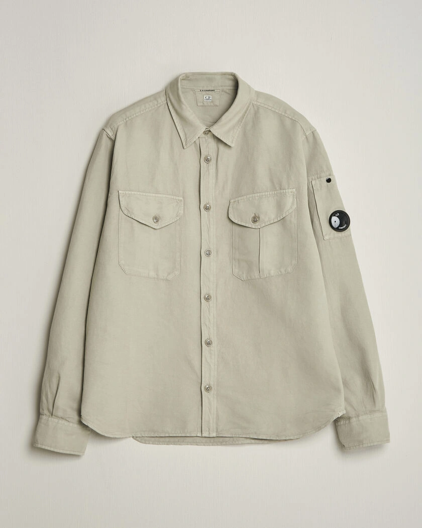 C.P. Company Cotton/Linen Pocket Shirt Light Grey – Grau