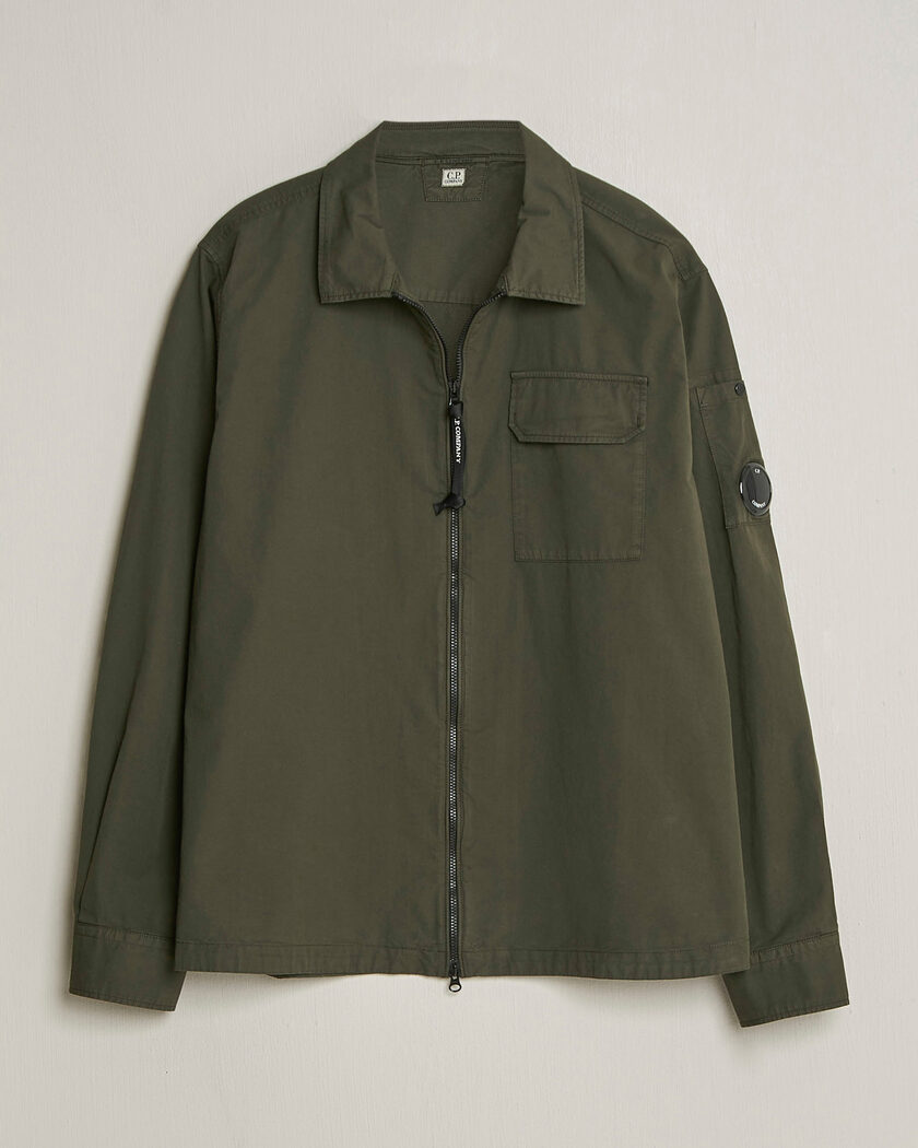 C.P. Company Garment Dyed Gabardine Zip Overshirt Dark Green – Grün