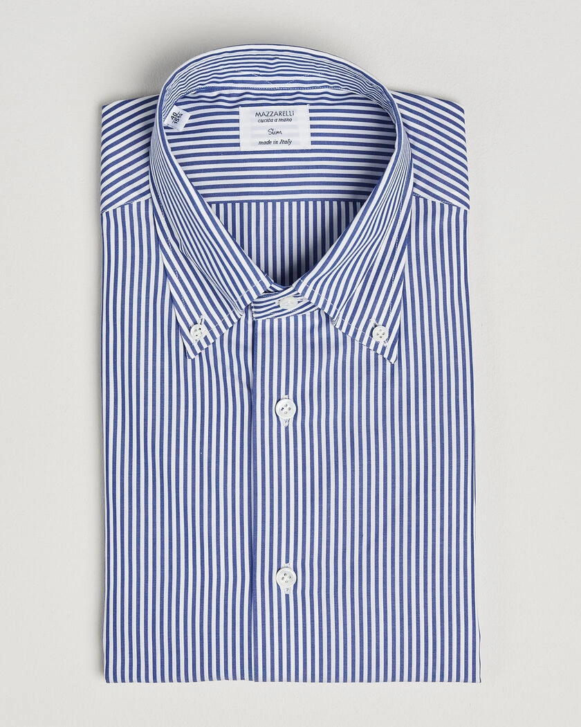 Mazzarelli Soft Cotton Button Down Shirt Blue Stripe – Blau