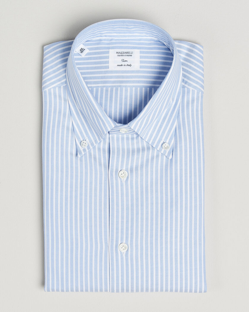 Mazzarelli Soft Oxford Button Down Shirt Light Blue Stripe – Blau