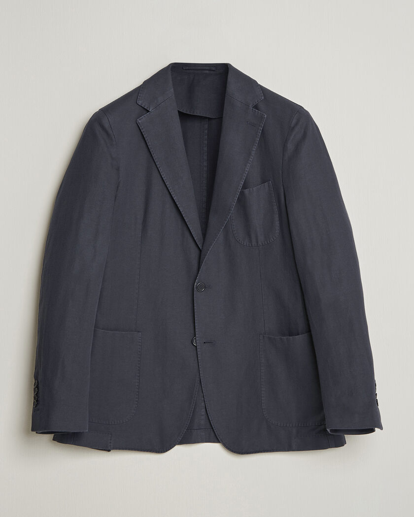 Morris Washed Cotton Herringbone Blazer Navy – Blau