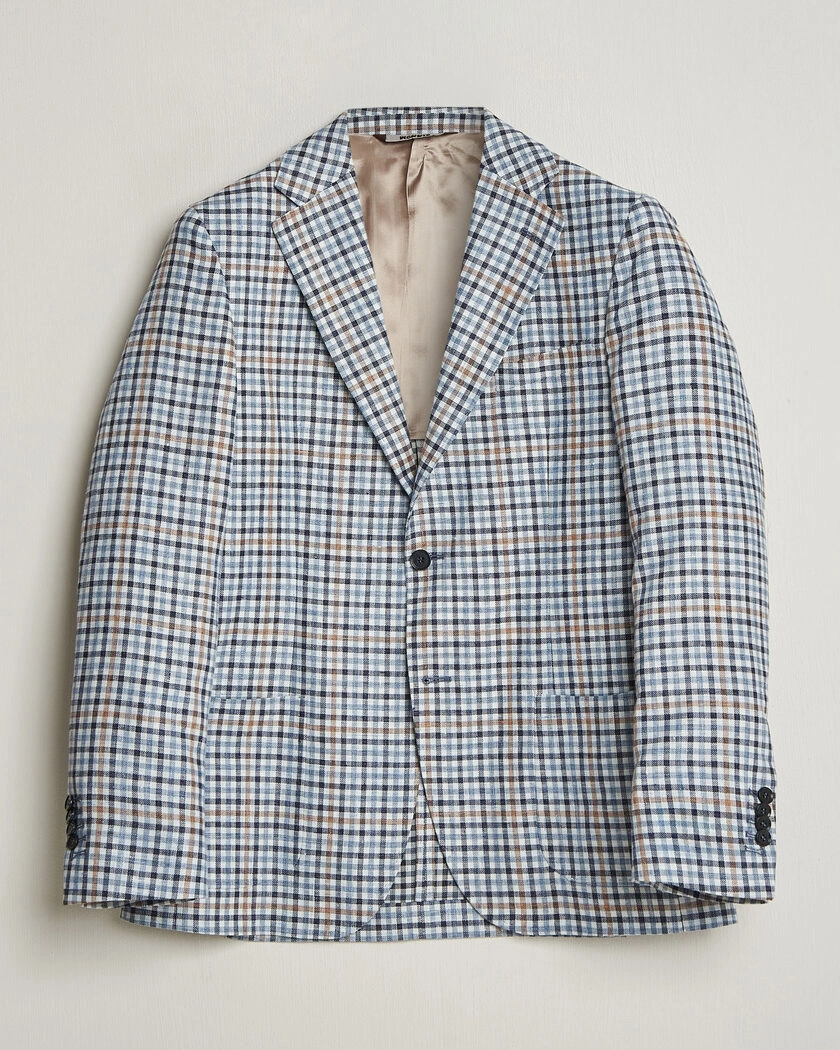 Morris Linen Cotton Checked Blazer Blue – Blau