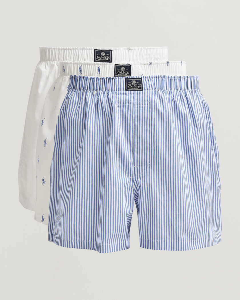 Polo Ralph Lauren 3-Pack Woven Boxer White/Blue Stripe – Mehrfarbig