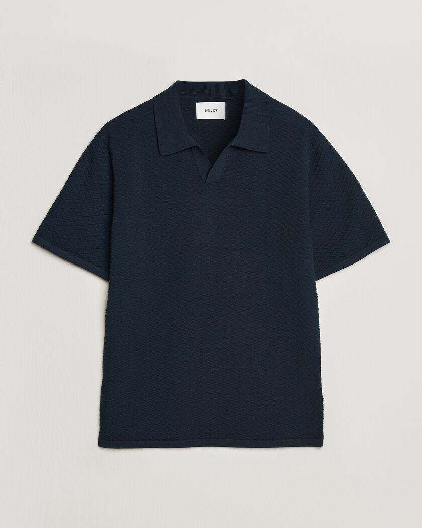 NN07 Paul Structured Knitted Polo Navy Blue – Blau