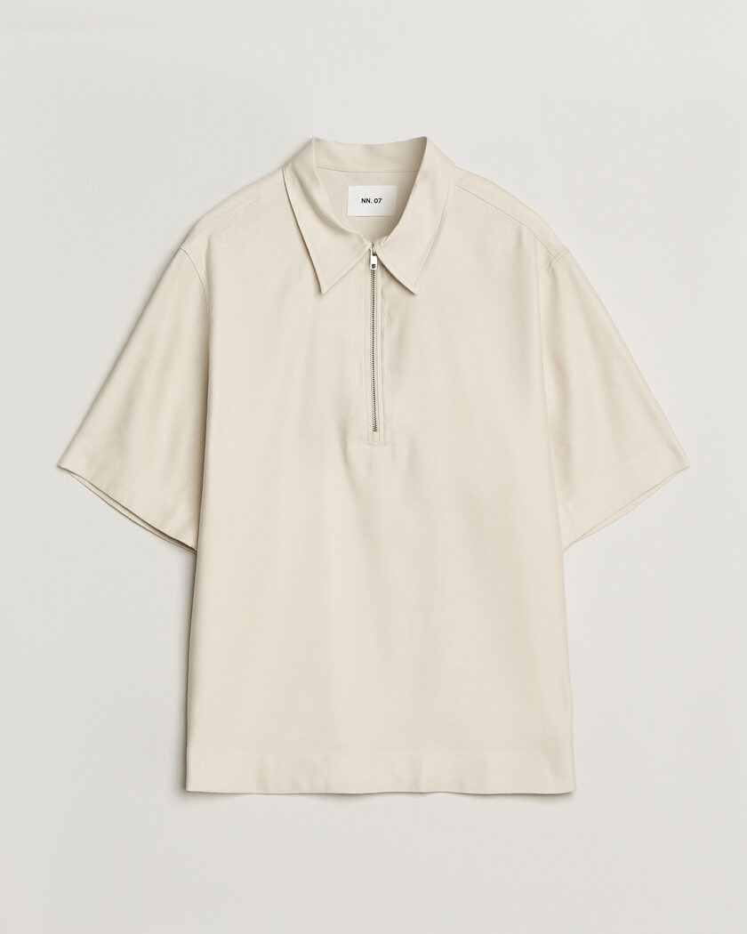  NN07 Bruno Linen/Viscose Half Zip Polo Ivory – Beige