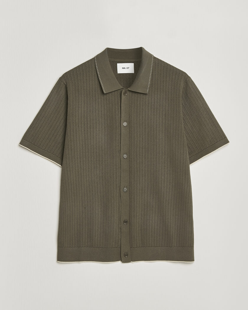 NN07 Nalo Knitted Short Sleeve Shirt Capers Green – Grün
