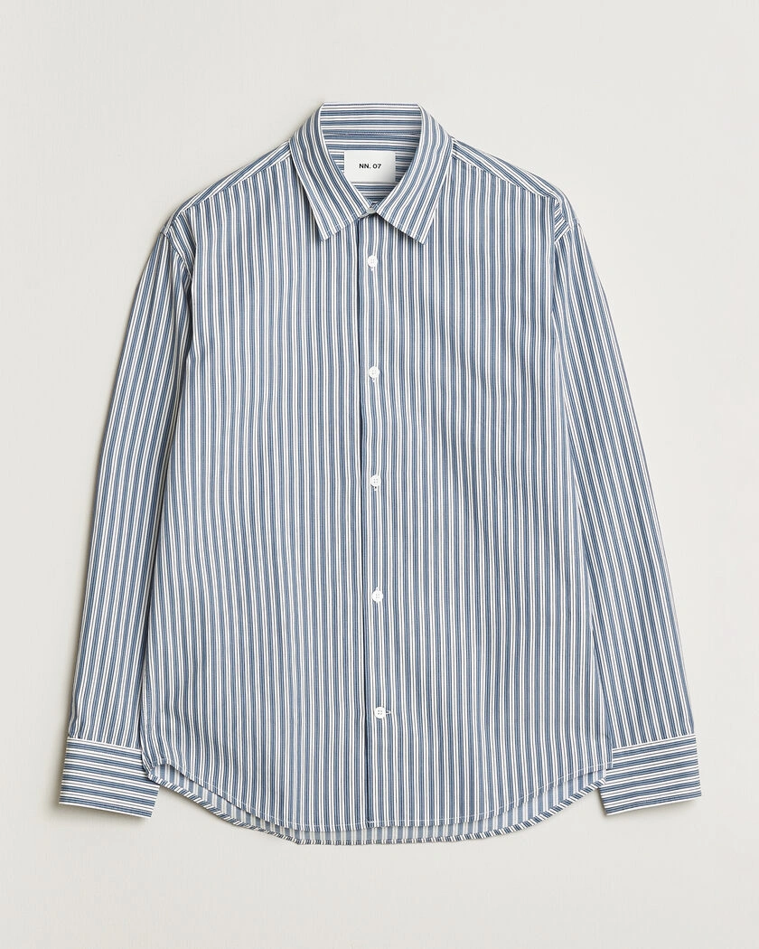 NN07 Freddy Striped Shirt Sea Spray Green – Blau