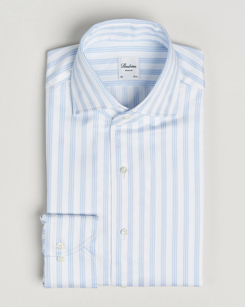 Stenströms Regular Fit One Piece Collar Striped Shirt Blue – Blau