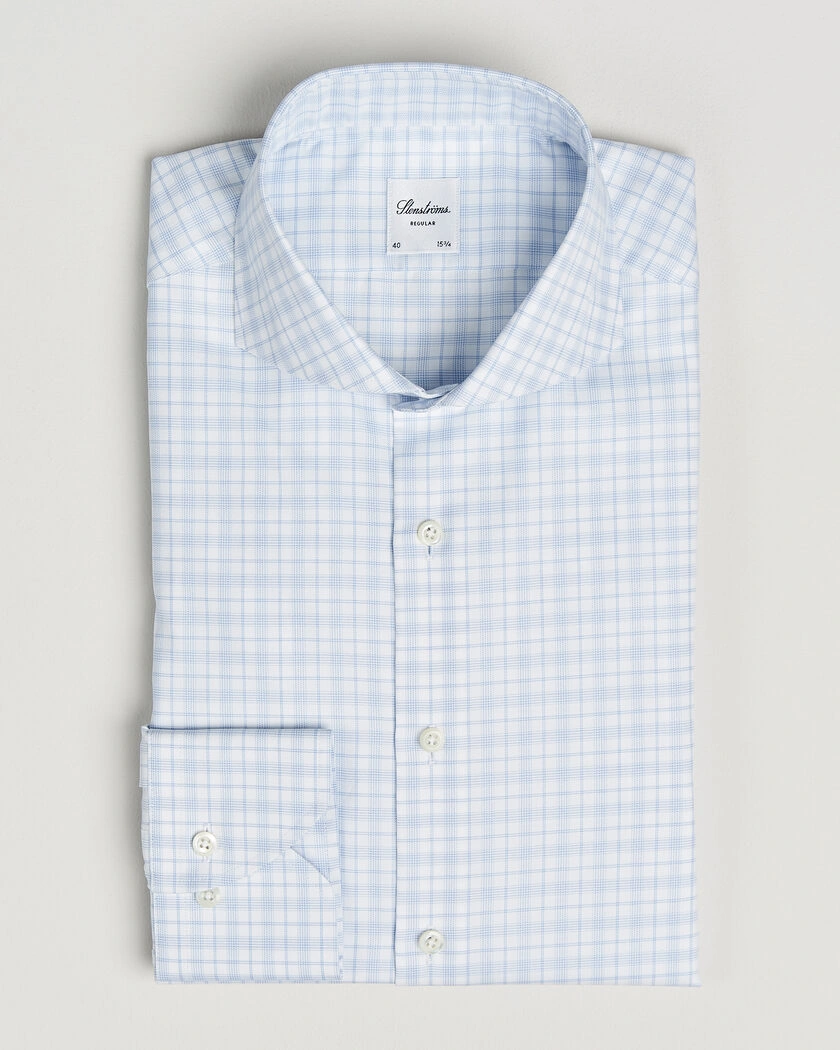 Stenströms Regular Fit Checked Twill Shirt Light Blue – Blau
