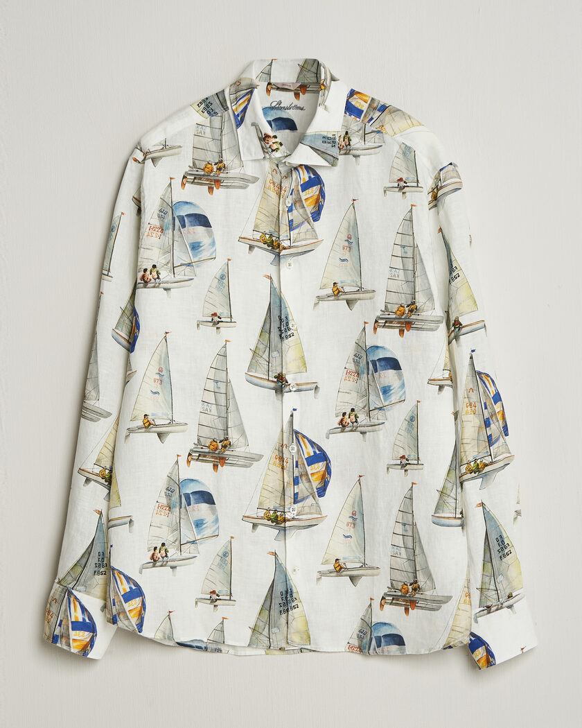 Stenströms Regular Fit Printed Sailing Linen Shirt White – Weiß