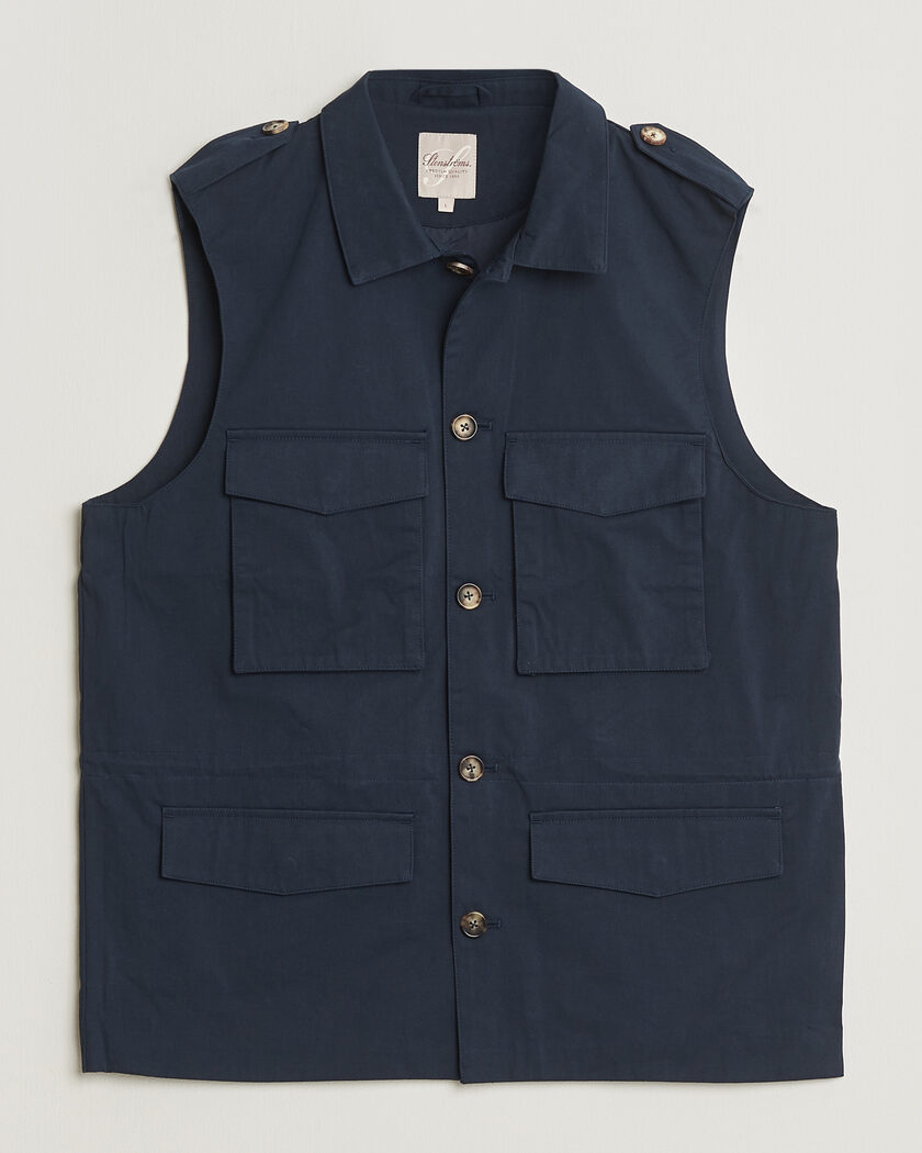  Stenströms Cotton  Twill Vest Navy – Blau