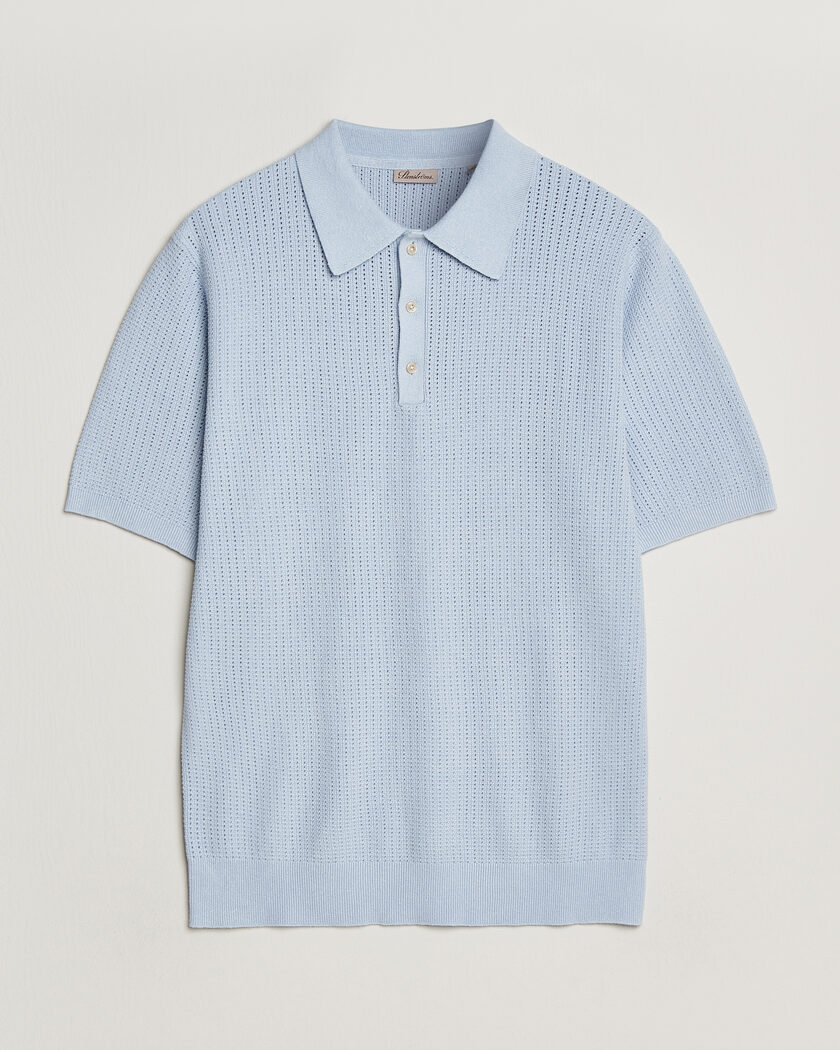 Stenströms Knitted Textured Cotton/Hemp Polo Light Blue – Blau