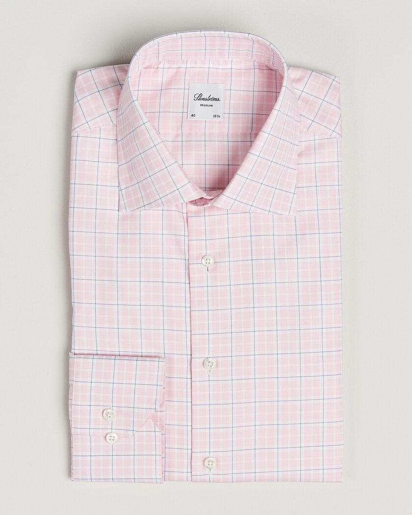 Stenströms Regular Fit Over Check Cotton Shirt Pink – Rosa