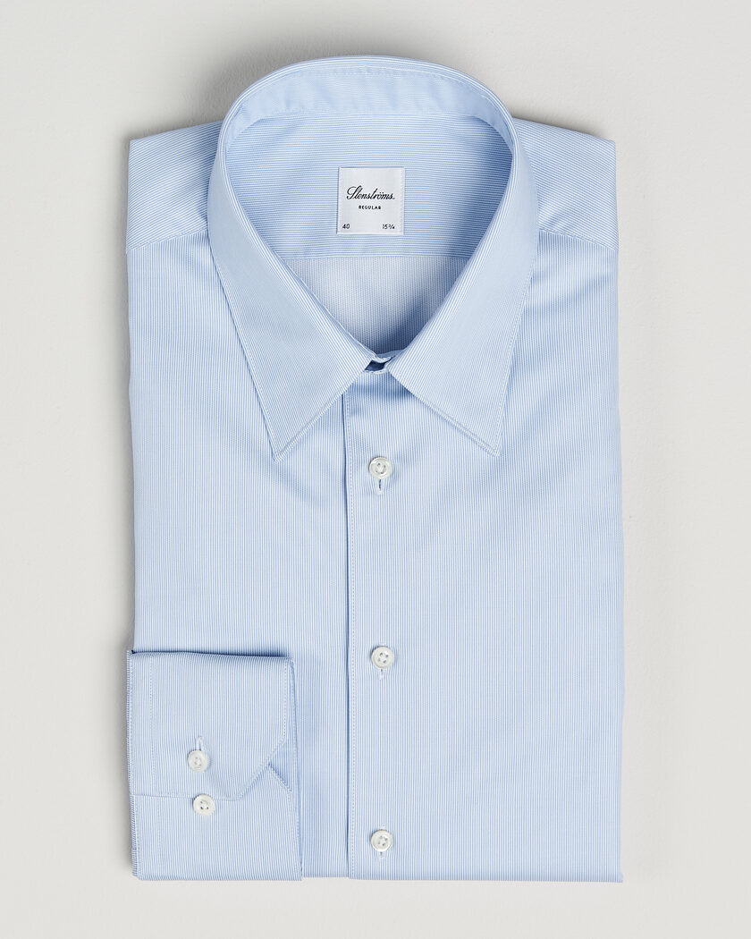 Stenströms Regular Fit Thin Stripe Pointed Collar Shirt Blue – Blau