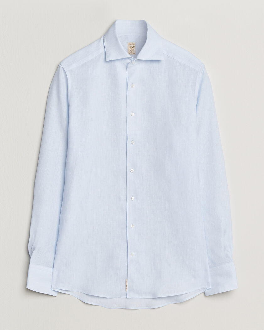 Stenströms 1899 Linen One Piece Collar Shirt Light Blue – Blau