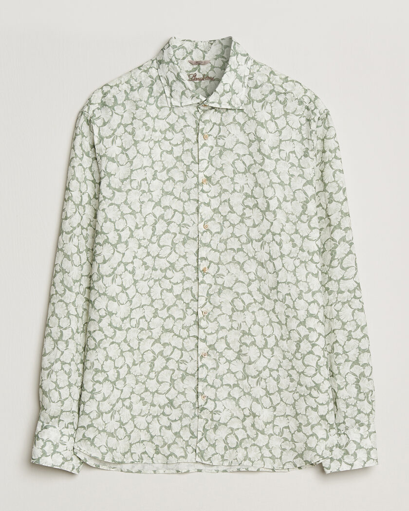 Stenströms Regular Fit Flower Printed Linen Shirt Green – Grün