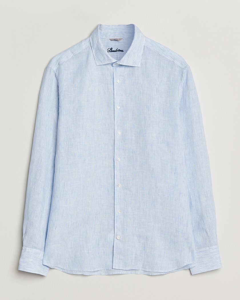 Stenströms Regular Fit Thin Striped Linen Shirt Light Blue – Blau