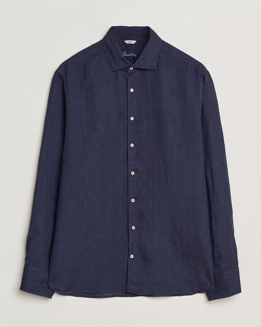Stenströms Regular Fit Cut Away Linen Shirt Navy – Blau