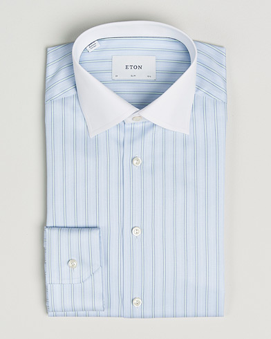 Eton Slim Fit Signature Twill Striped Shirt Light Blue – Blau