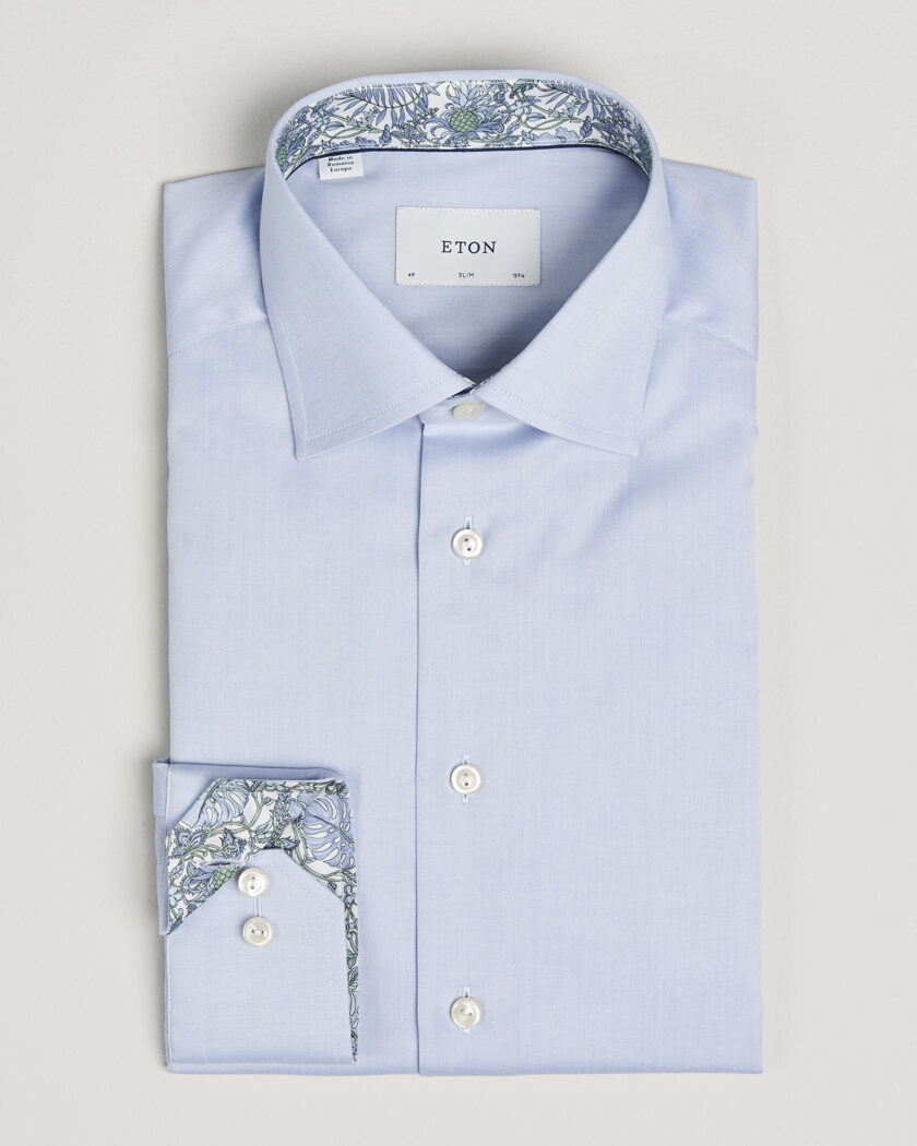 Eton Slim Fit Signature Twill Contrast Shirt Light Blue – Blau