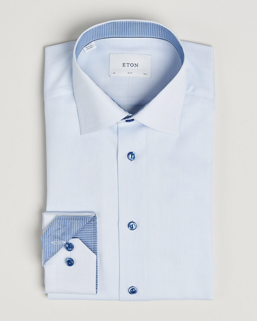 Eton Slim Fit Signature Twill Contrast Shirt Light Blue – Blau