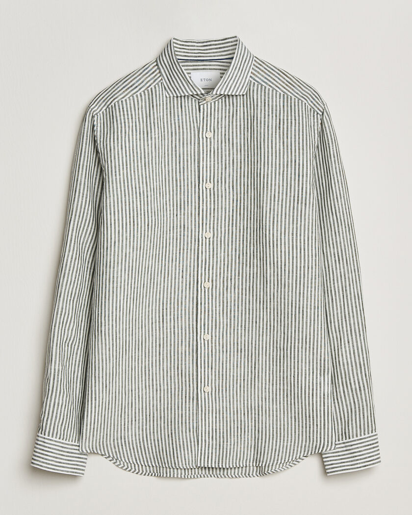 Eton Casual Fit Striped Linen Shirt Dark Green – Grün
