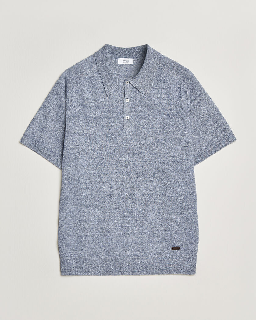 Eton Cotton Linen Fine Knit Polo Blue – Blau
