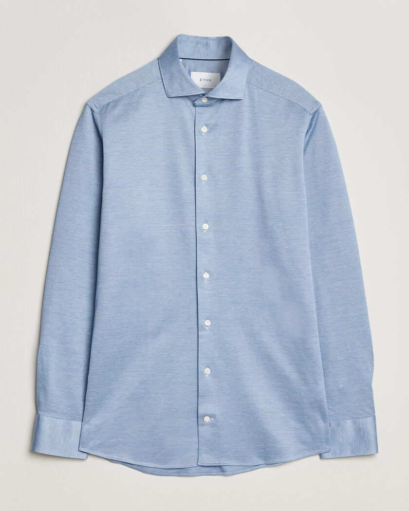 Eton Filo di Scozia Knitted Shirt Light Blue – Blau