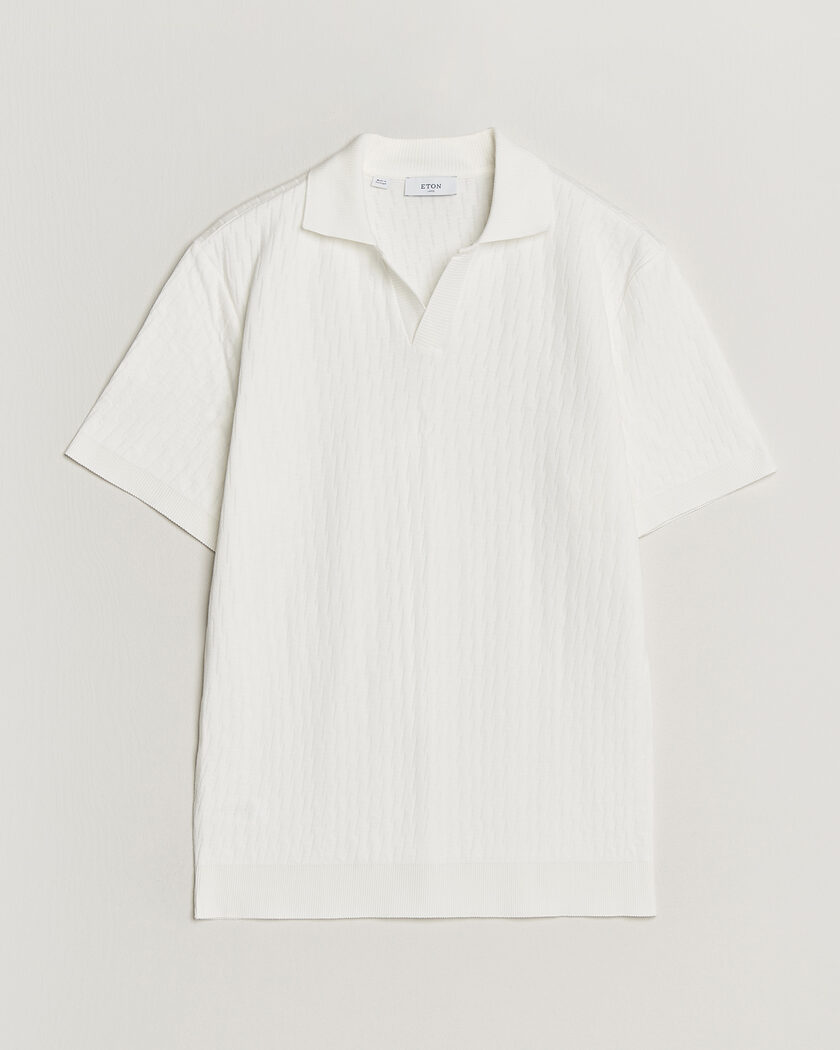 Eton Open Collar Jacquard Polo Off White – Weiß