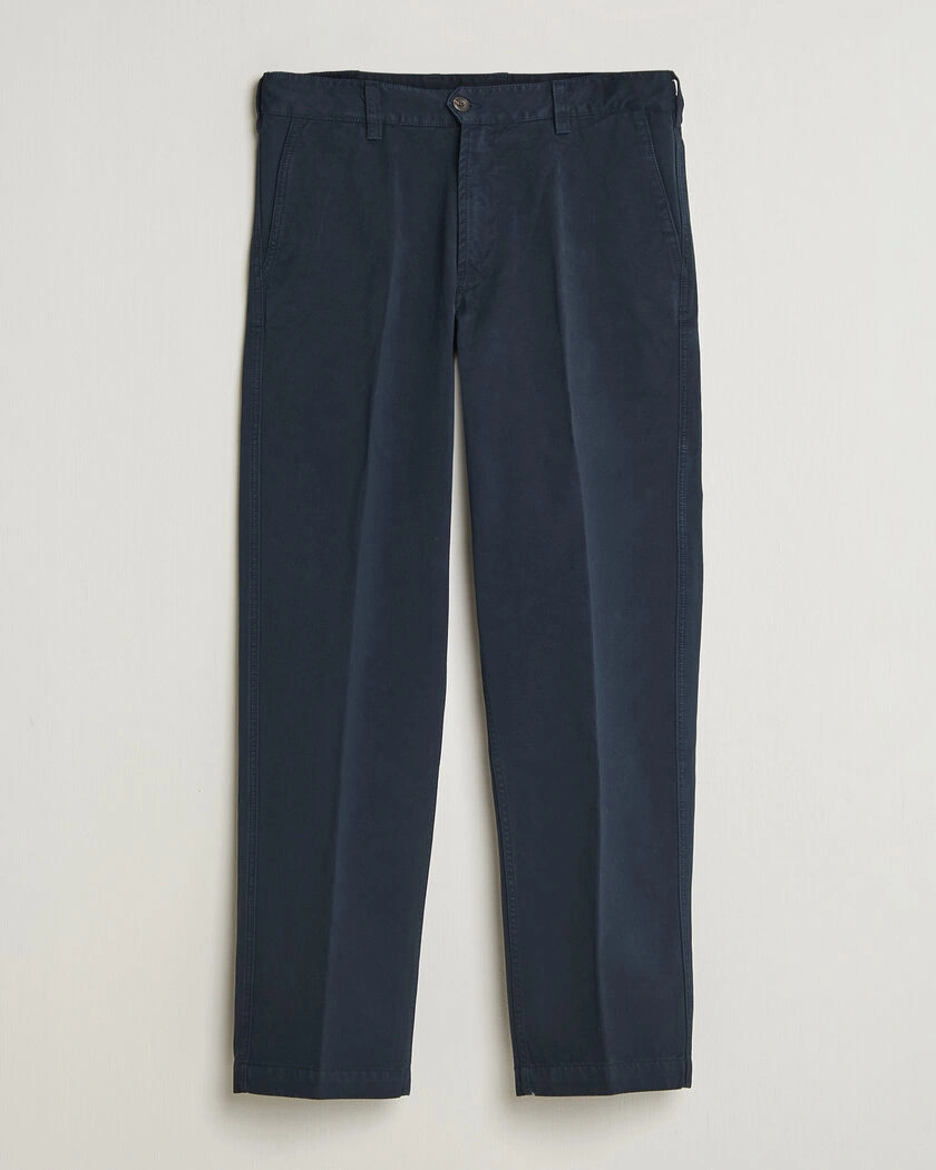 Drake's Peached Flat Front Cotton Chino Navy – Blau