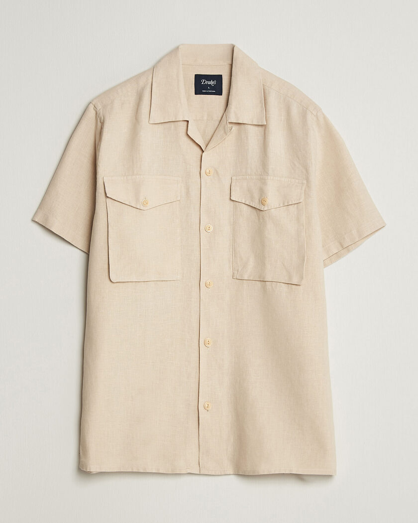 Drake's Military Short Sleeve Camp Collar Shirt Ecru – Weiß