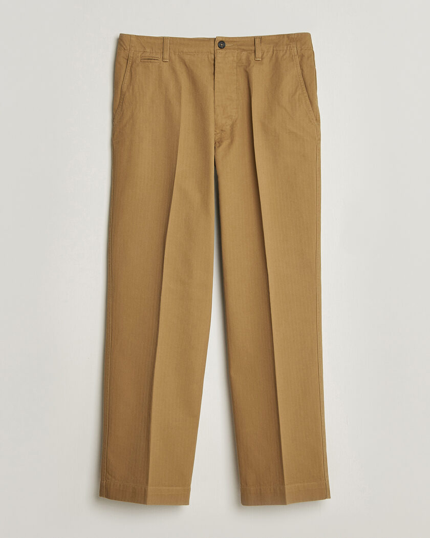 Drake's Herringbone Wide Leg Chino Khaki – Grün