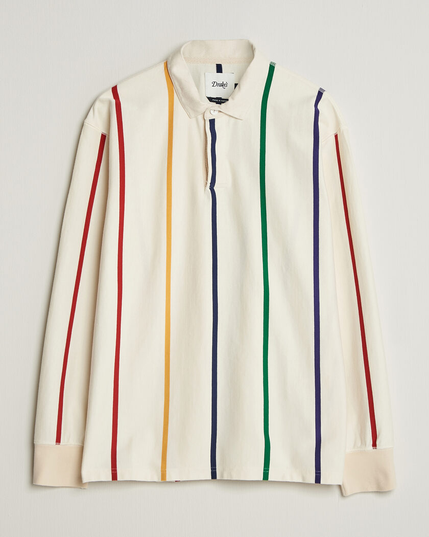 Drake's Colourful Vertical Stripe Rugby White – Weiß