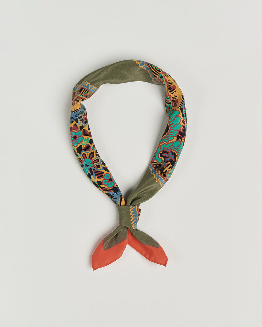 Drake's Paisley Print Crepe Silk Bandana Olive – Grün