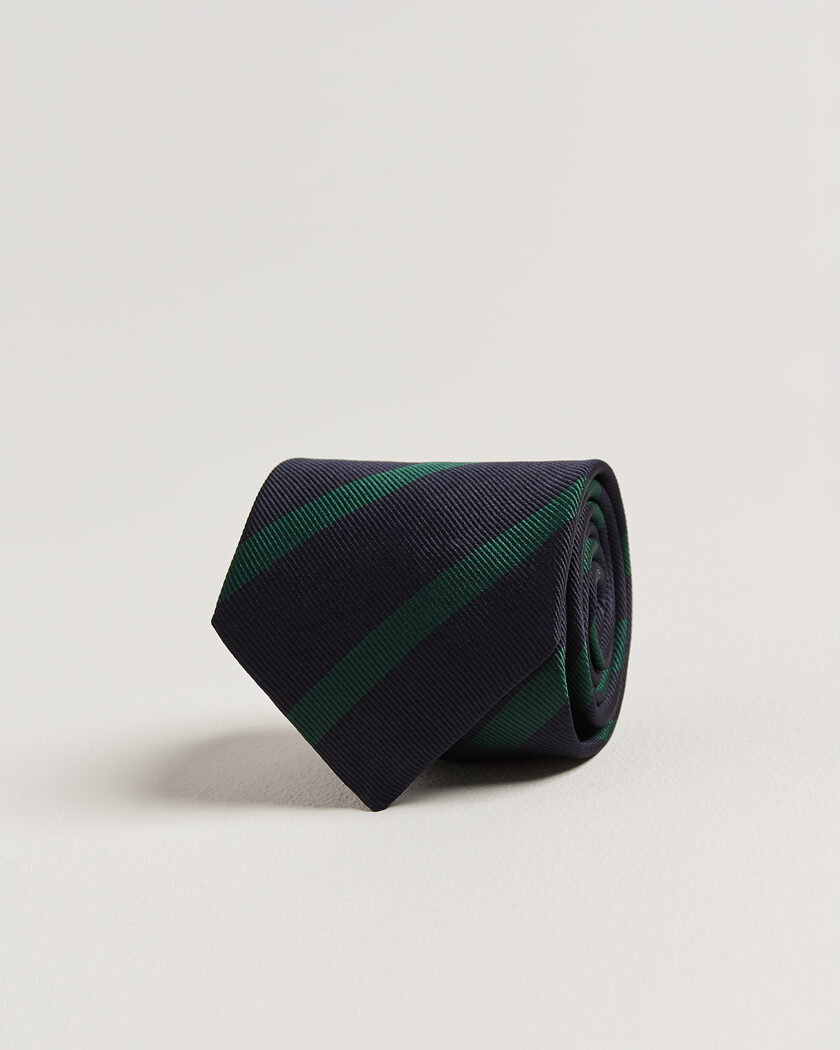 Drake's Bar Stripe Reppe Silk Tie Navy/Green – Blau