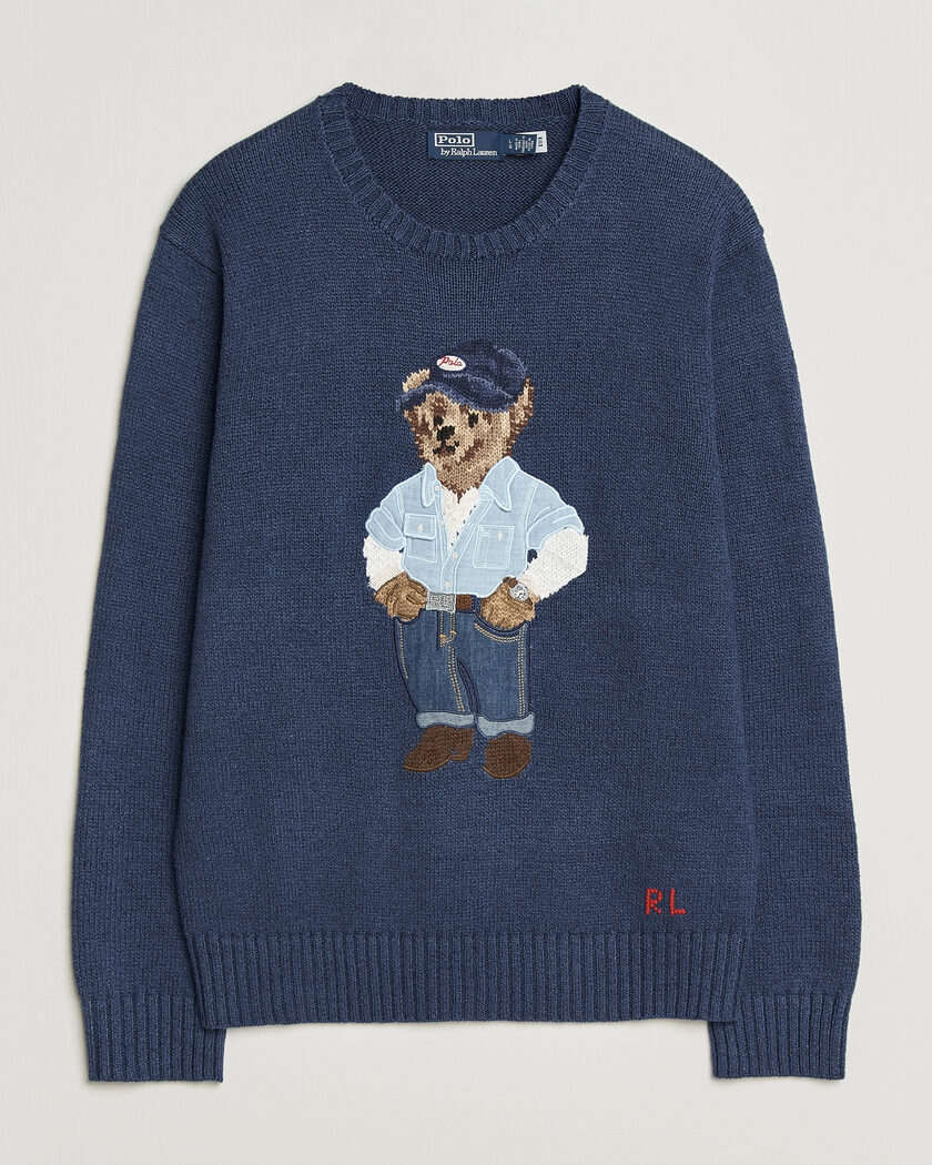 Polo Ralph Lauren Cotton Linen Bear Sweater Light Navy – Blau