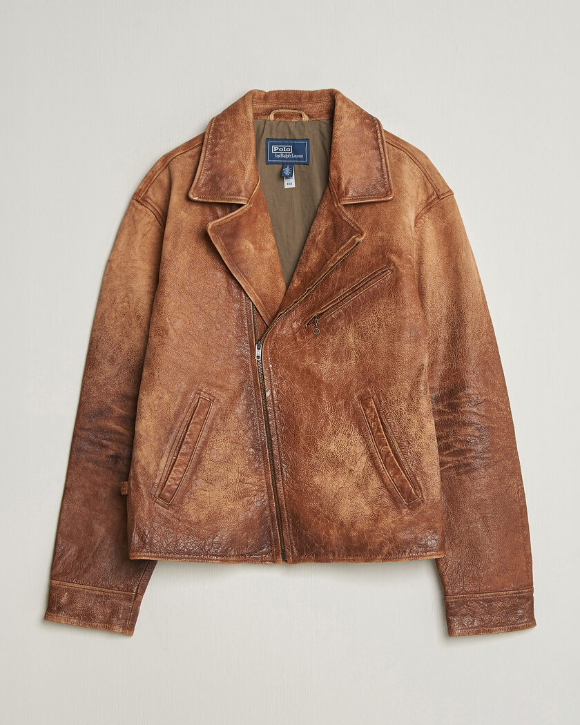 Polo Ralph Lauren Cow Leather Moto Jacket Brown – Braun