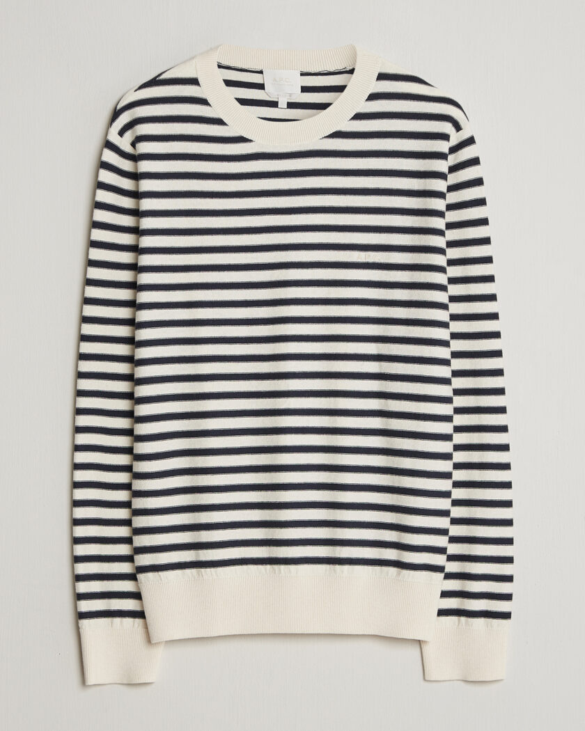 A.P.C. Paul Striped Knitted Sweater Ecru/Dark Navy – Blau