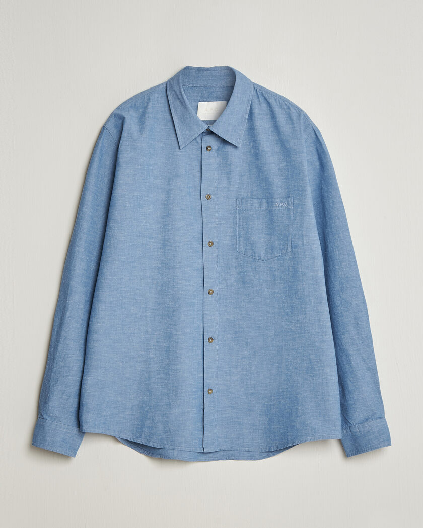 A.P.C. Harris Cotton/Linen Shirt Blue – Blau
