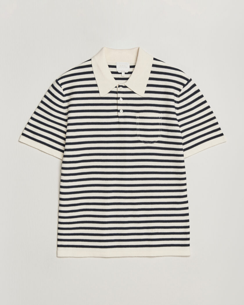 A.P.C. Eliot Cotton/Cashmere Knitted Polo Ecru/Navy – Blau