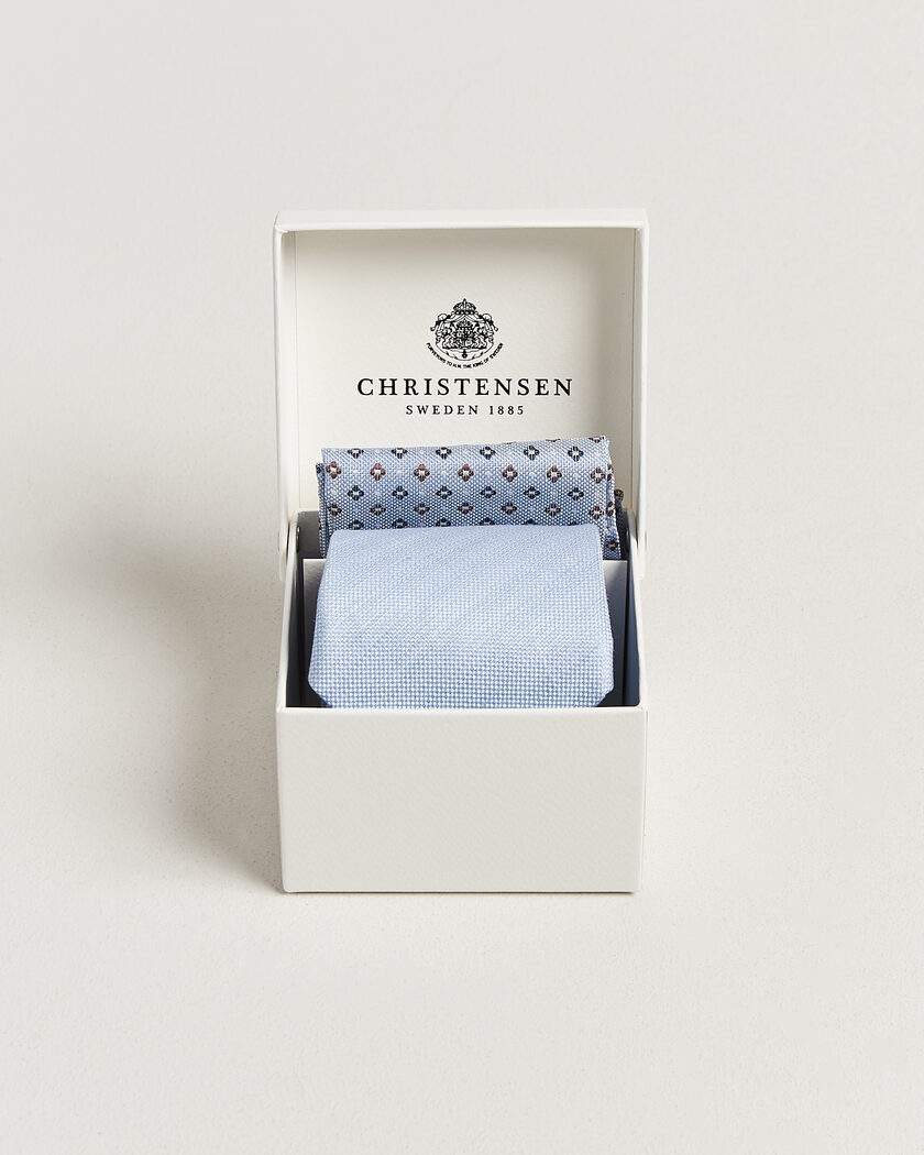 Amanda Christensen Box Set Printed Silk 8cm Tie With Pocket Square Blue – Blau