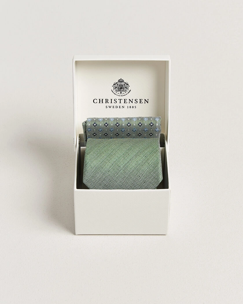 Amanda Christensen Box Set Printed Silk 8cm Tie With Pocket Square Green – Grün