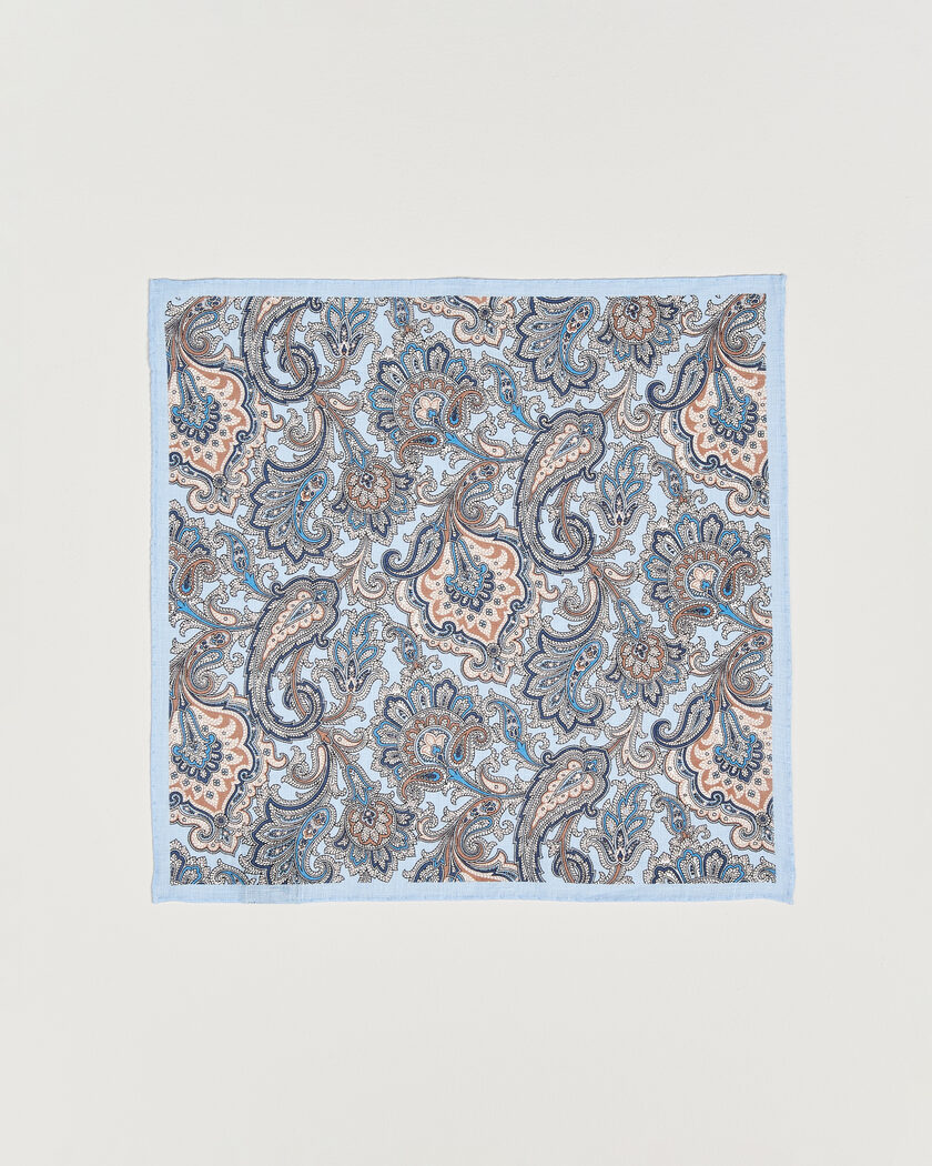 Amanda Christensen Linen Large Paisley Pocket Square Blue – Blau